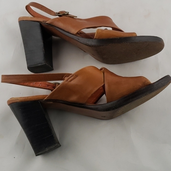 Vintage Leather Sandals Block Heel I.Miller Brown Small Platform In Box Good - Picture 4 of 12